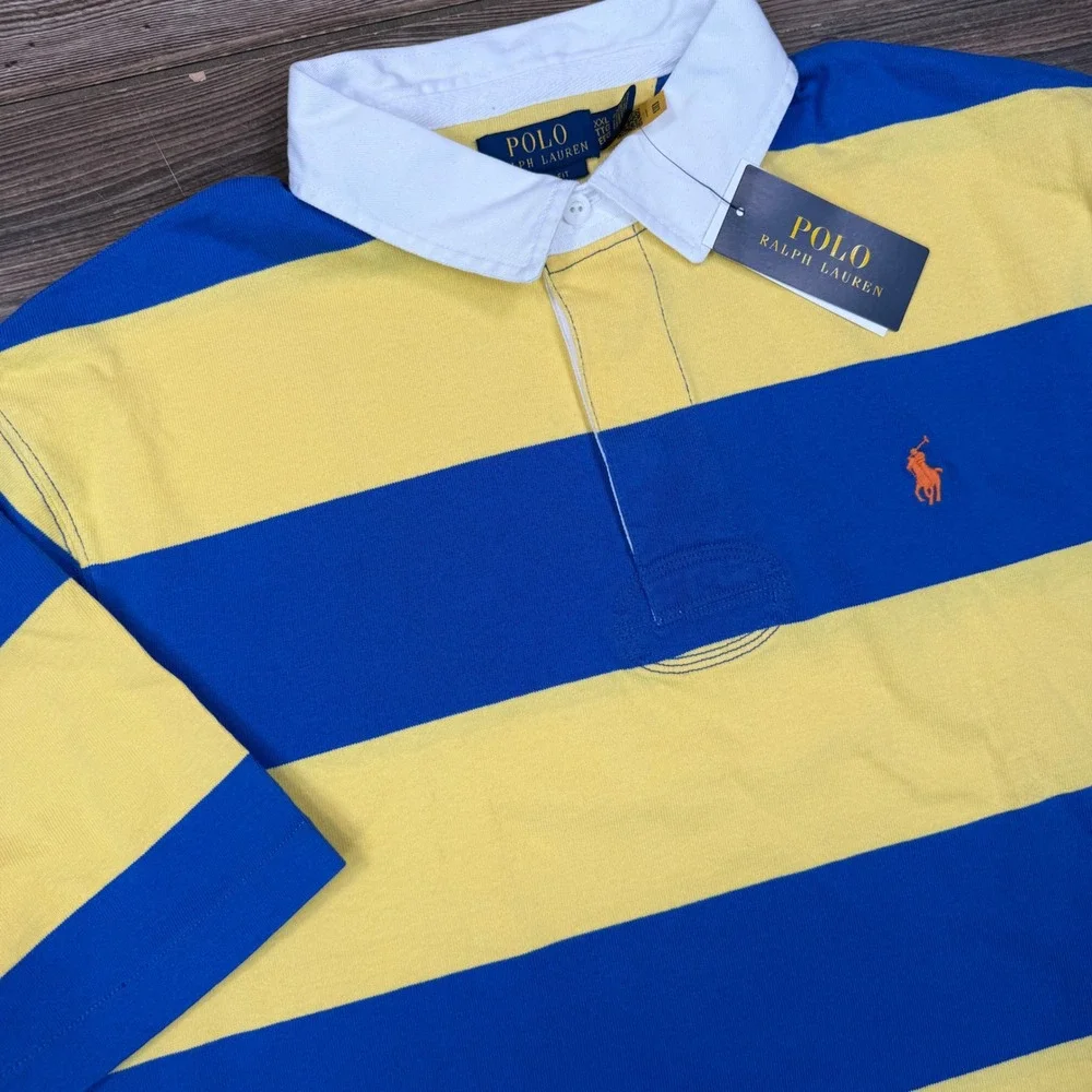 Polo Ralph Lauren Mens Size XXL Rugby Shirt Blue Yellow Striped Classic Fit NWT
